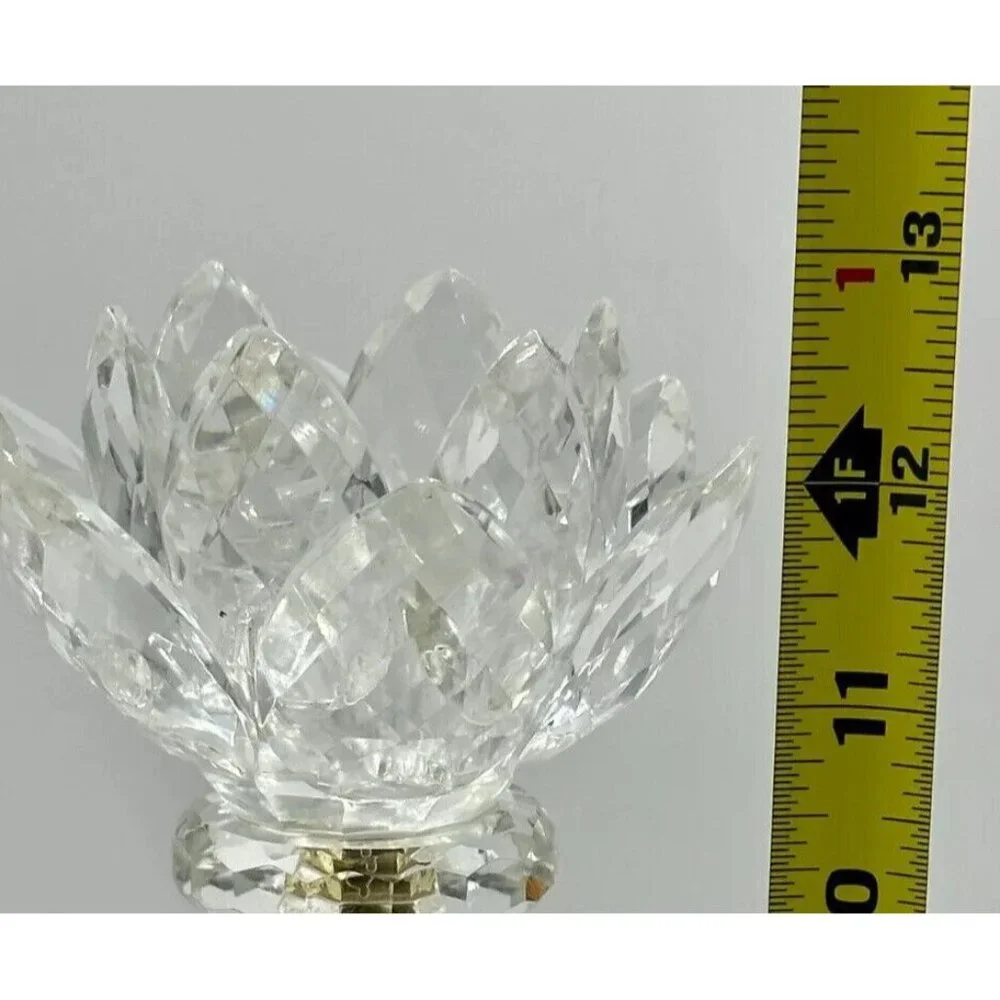 Vtg Godinger Silver Plate Candlestick Holder Lotus Water‎ Lily Crystal MCM Core
